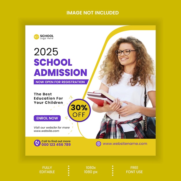 School admission social media post and web banner template