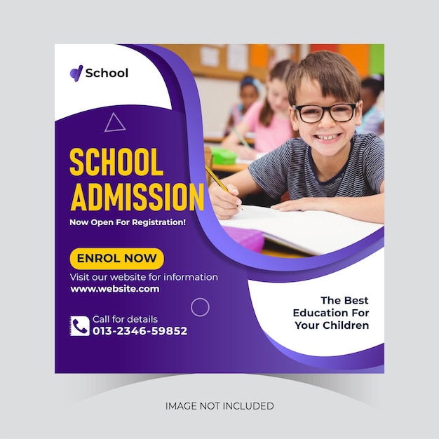 School admission social media post and web banner vector template