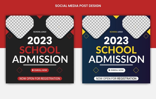 School Admission social media posts design, web banners with color variation template