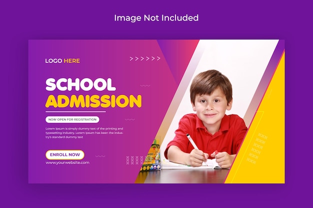 Ammissione alla scuola social media e web banner flyer facebook cover photo premium vector