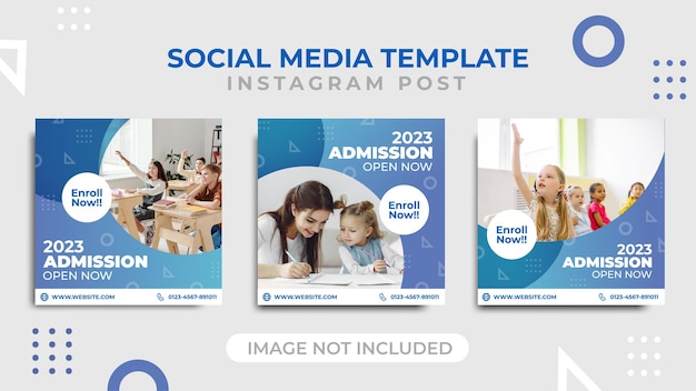 School admission square banner on blue background color Perfect for social media post templates