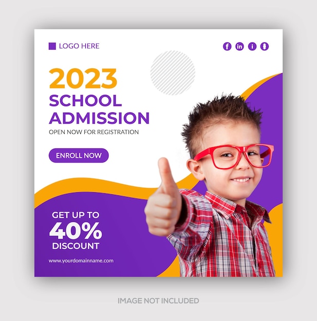 Vector school admission square banner or social media post design template