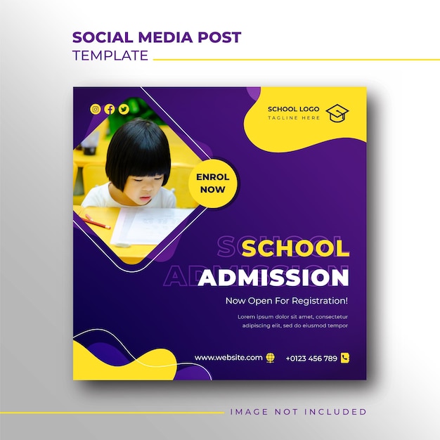 School admission square banner for social media post template