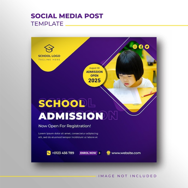 School admission square banner for social media post template