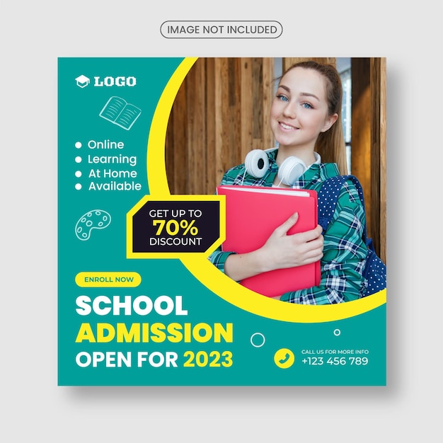 School admission square banner suitable for back-to-school social media pack template