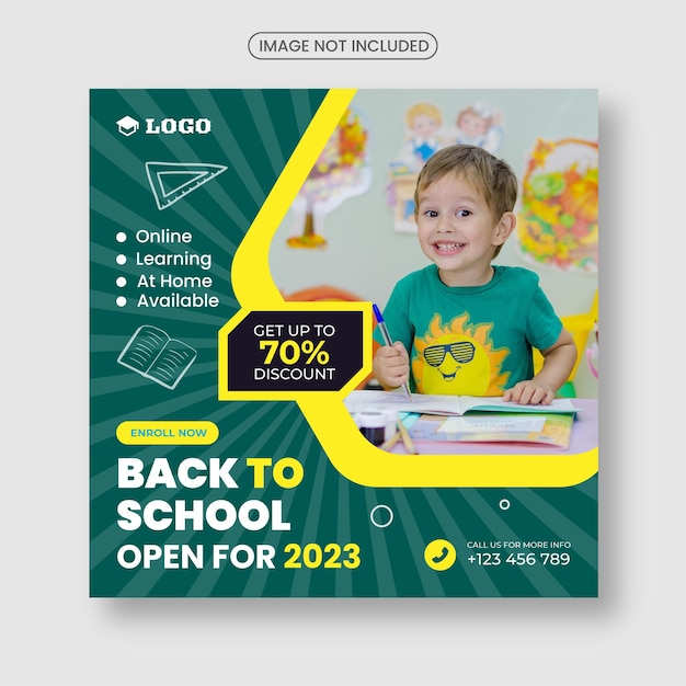 School admission square banner suitable for back-to-school social media pack template