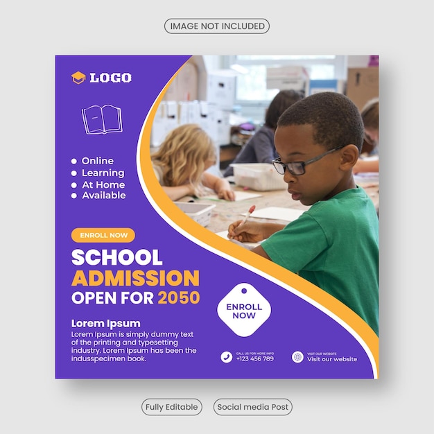 School admission square banner. Suitable for back-to-school social media pack template