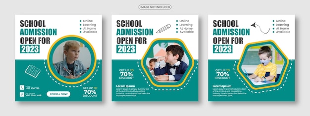 School admission square banner suitable for back-to-school social media pack template