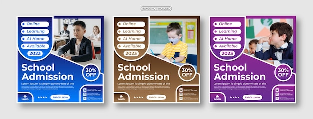 School admission square banner suitable for back-to-school social media pack template