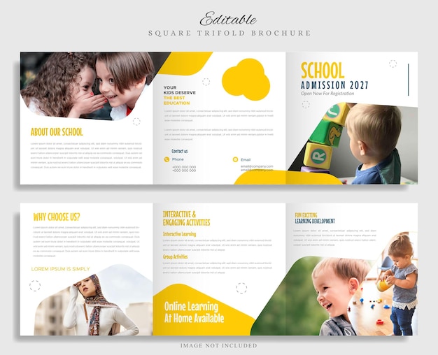 Vector school admission square trifold brochure template