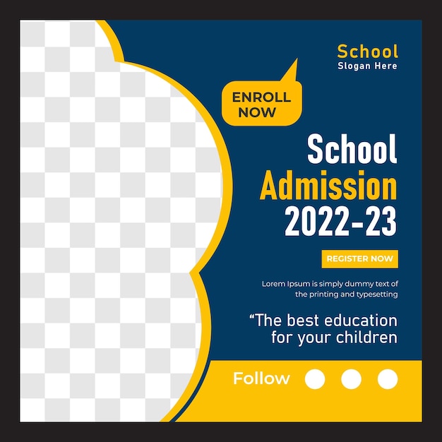 School admission template design and social media banner free vector