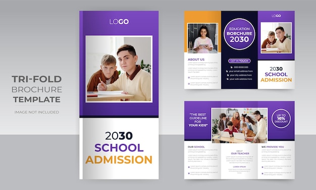 Vector school admission tri fold brochure template