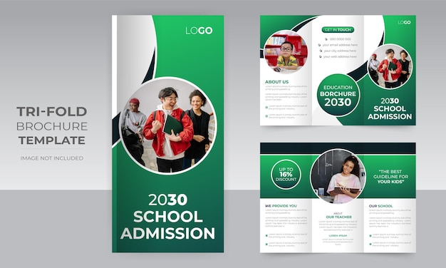 Vector school admission tri fold brochure template