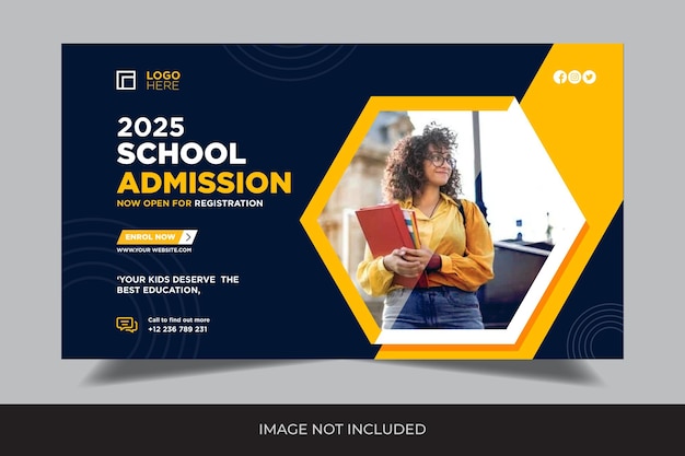 School admission web banner or social banner template vector premium