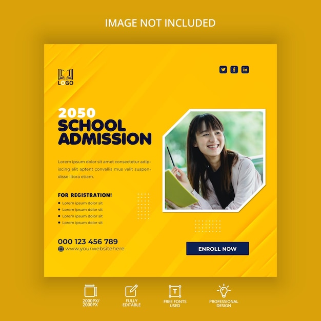 School admission web banner &amp; social media post template