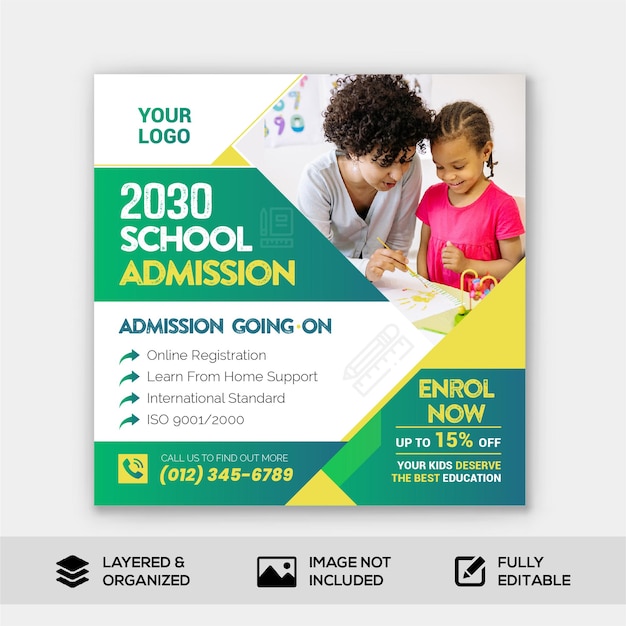 School admission web banner or social post banner template