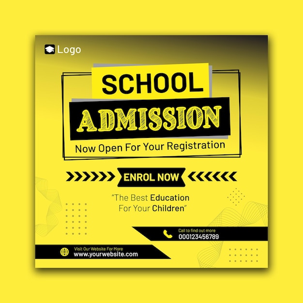 Vector school admission yellowcolored social media post template without an image