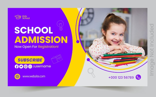 Vector school admission youtube thumbnail and web banner template