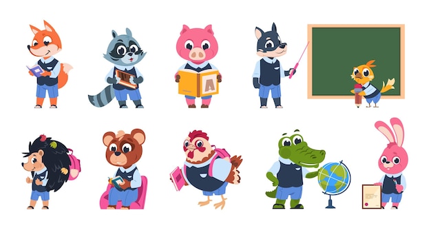 Vector school animal characters illustration