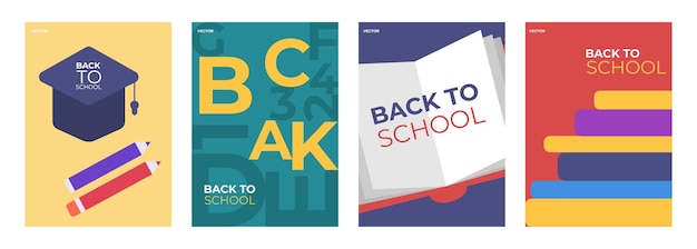 School backgrounds Set of education vector illustration Objects and elements education theme A stock of books open book Back to school concept