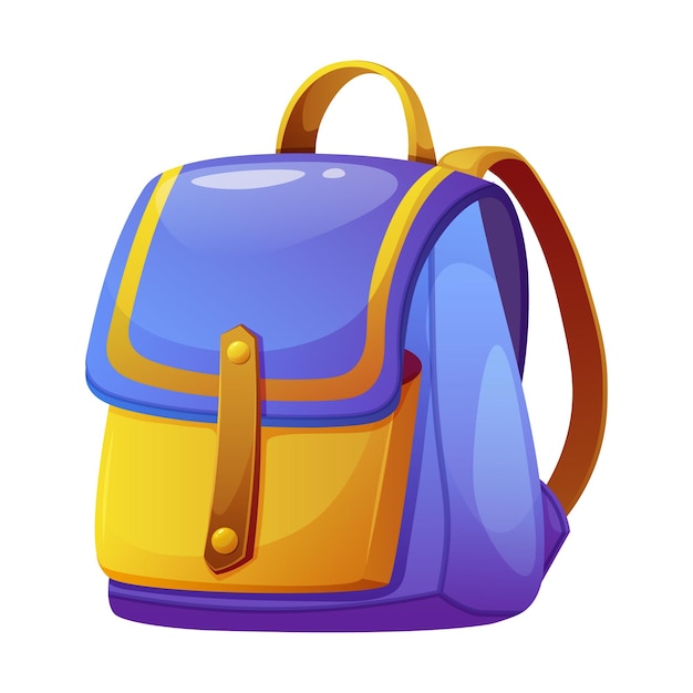 school backpack in blue and yellow colors on a white background school bag for schoolchildren students vector cartoon icon