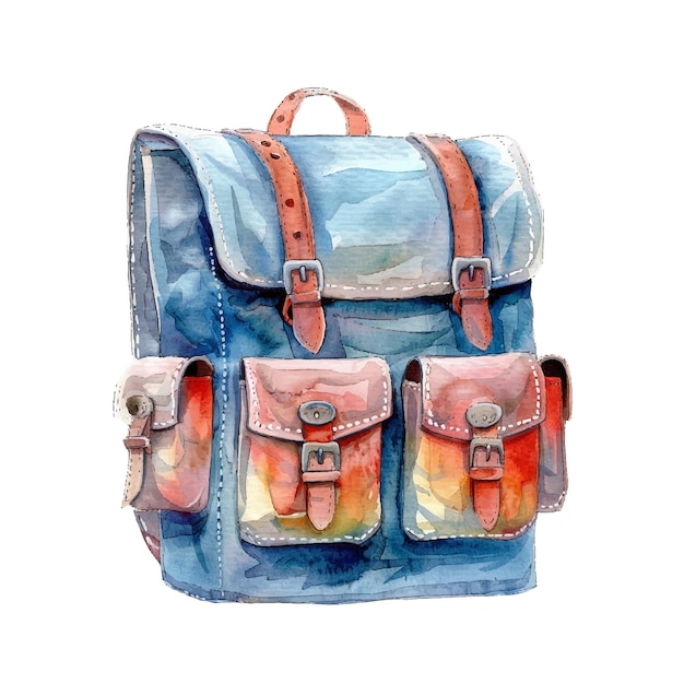 Vector school backpack vector illustration in watercolour style