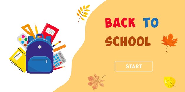 School backpack with supplies. Back to school banner