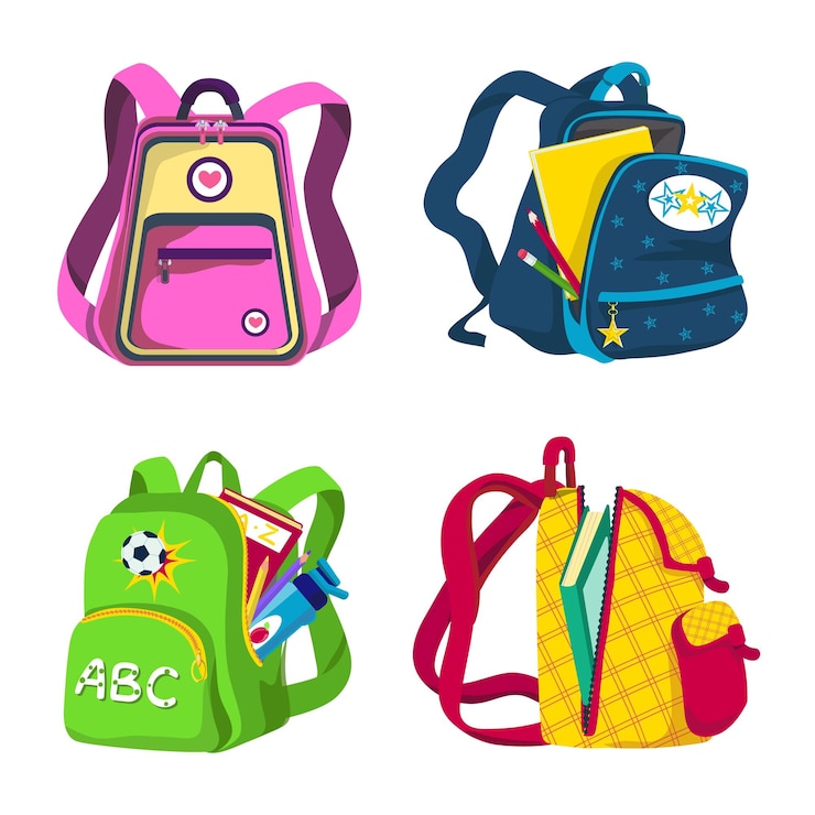 Vector school backpacks stylish rucksacks for schoolchildren preschoo