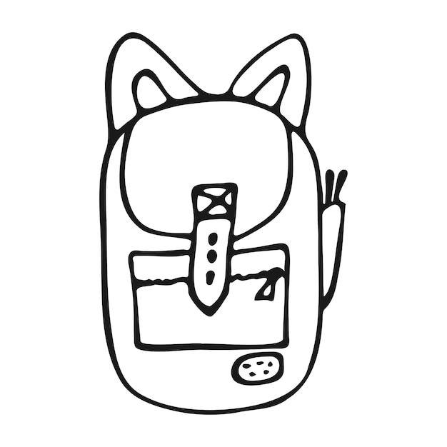 School bag in doodle style school or hiking backpack hand drawn vector black and white