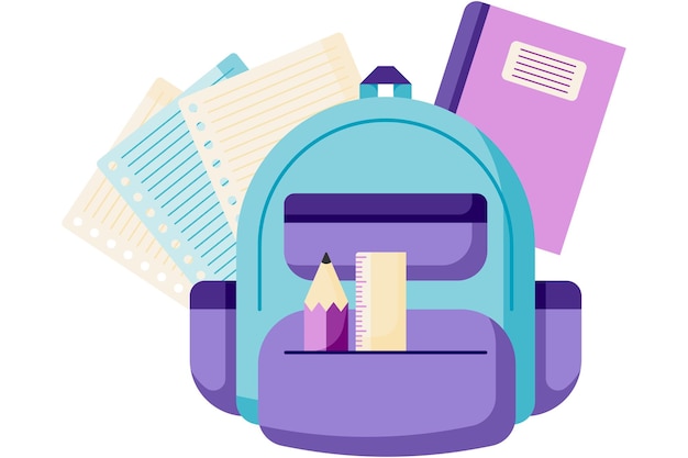 School bag filled with stationery