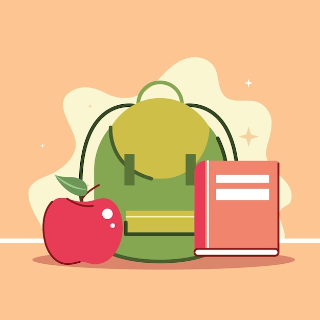 Vector school bag and fruit