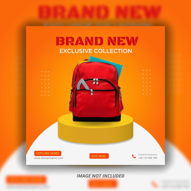 Школьная сумка для продажи в социальных сетях, шаблон дизайна баннера