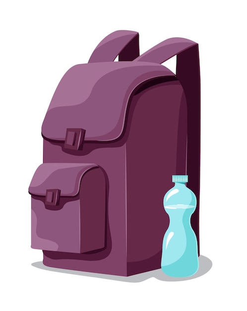 Vector school bag and water bottle isolated vector illustration