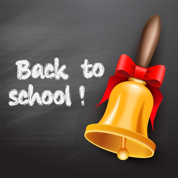 Vector school bell with red ribbon