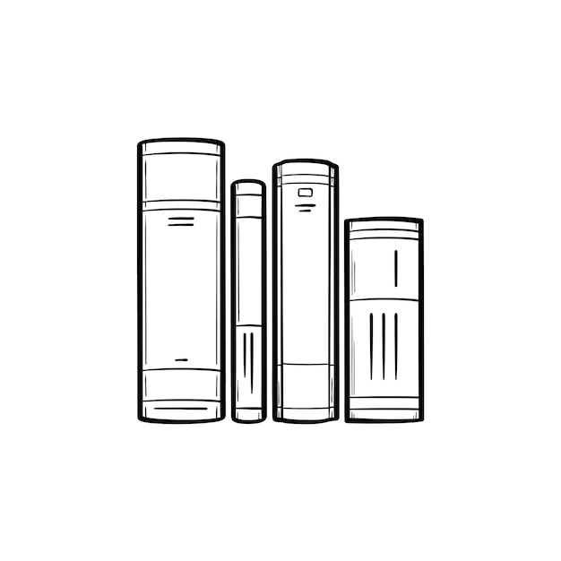 Libri scolastici sull'icona di doodle di contorni disegnati a mano di letteratura. illustrazione di schizzo vettoriale di tre libri di studio sulla letteratura per stampa, web, mobile e infografica isolato su priorità bassa bianca.