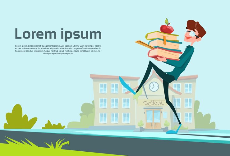 Vector school boy carry book stack school education concept