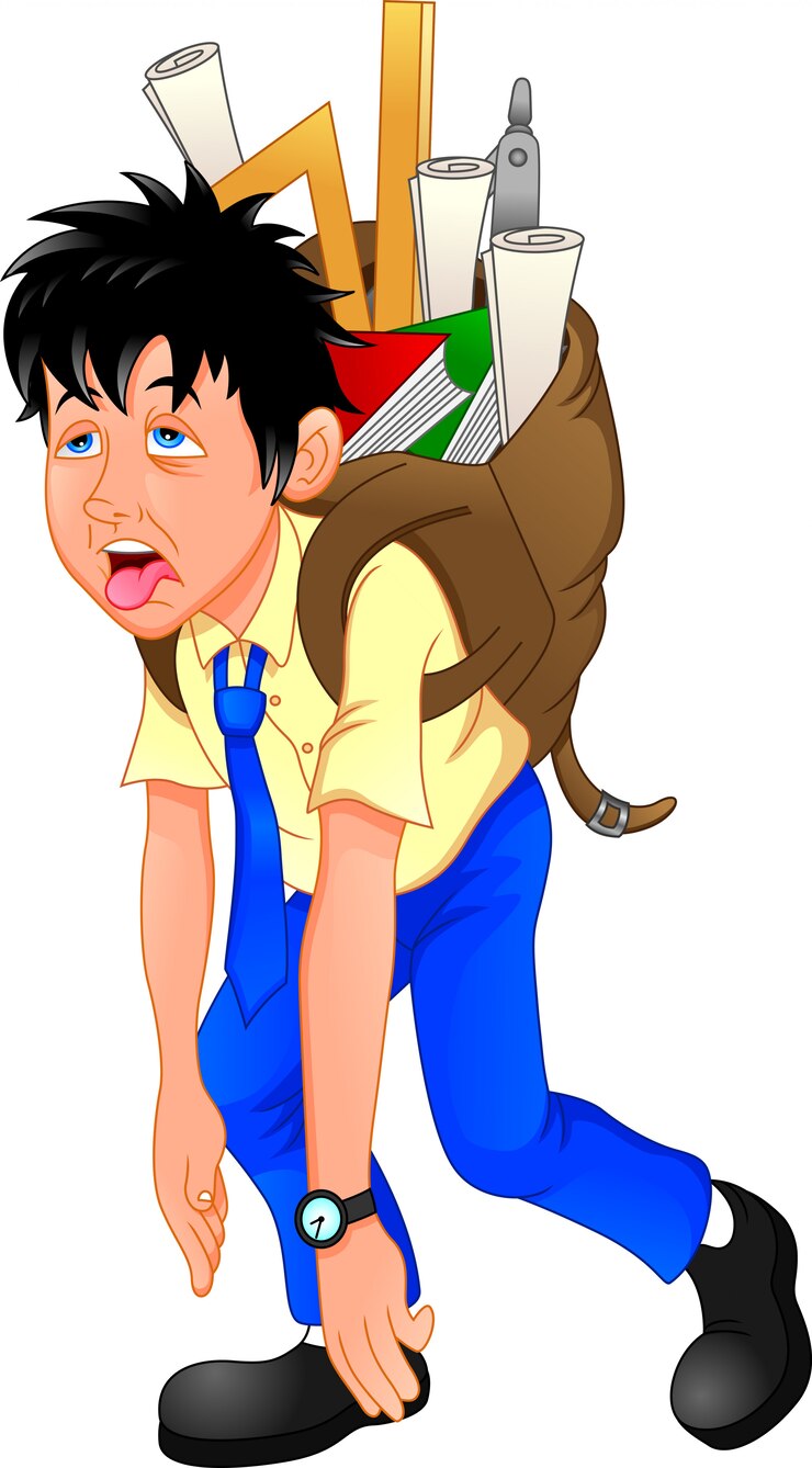 वेक्टर school boy carrying heavy school bag on white background.