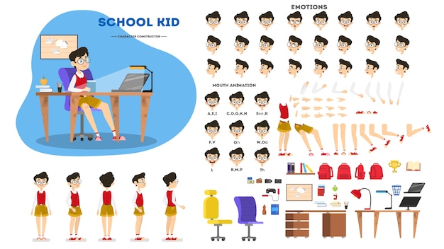 School boy character set for the animation