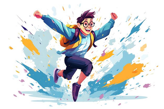 School Boy Jumping Illustration Splashes