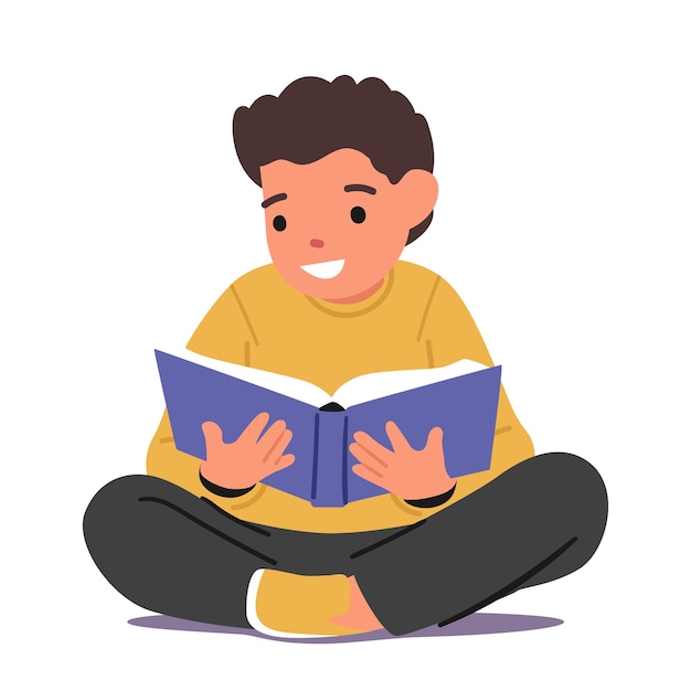 School Boy Student Prepare to Exam School Education Hobby or Learning Concept Kid Sitting on Floor Reading Book