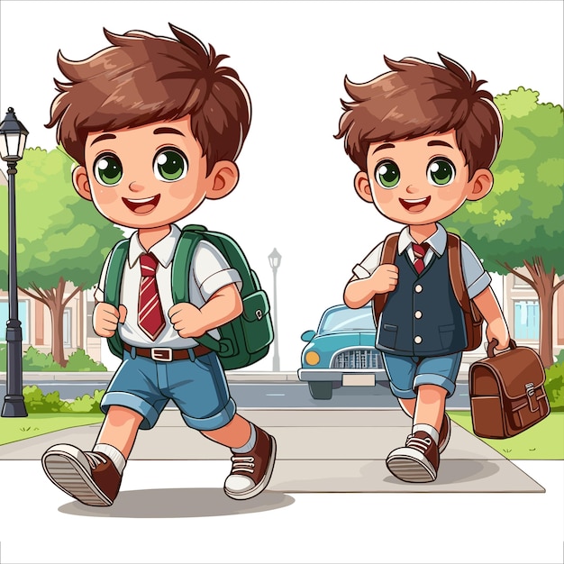 A school boy walking with a bag forward cartoon vector illustration on white background