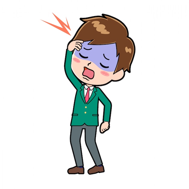 Un ragazzo della scuola con un gesto di mal di testa.