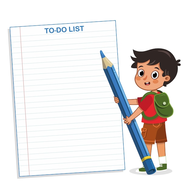 School boy with a to do list vector illustration