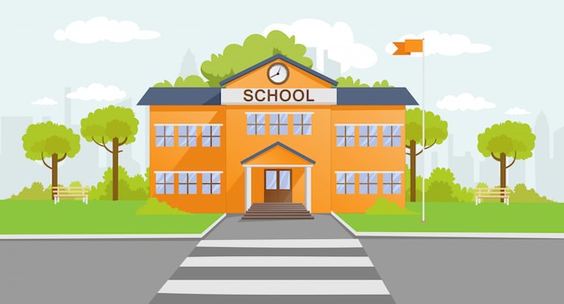 School building cartoon illustration