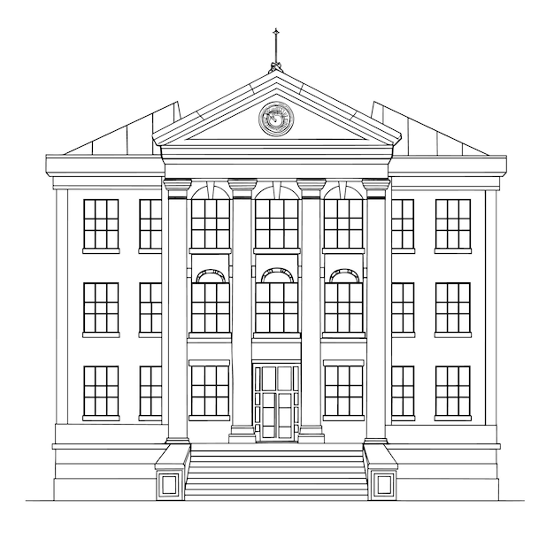 School Building Coloring Pages Vector