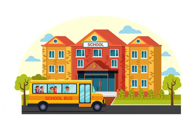 School building exterior flat illustration