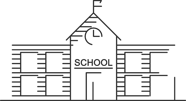 School Building in Flat Line Minimalist Style