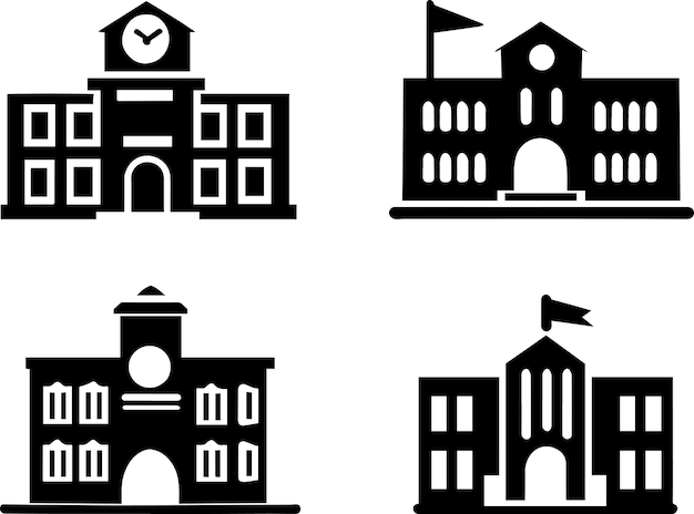 School Building icon vector illustration set of group