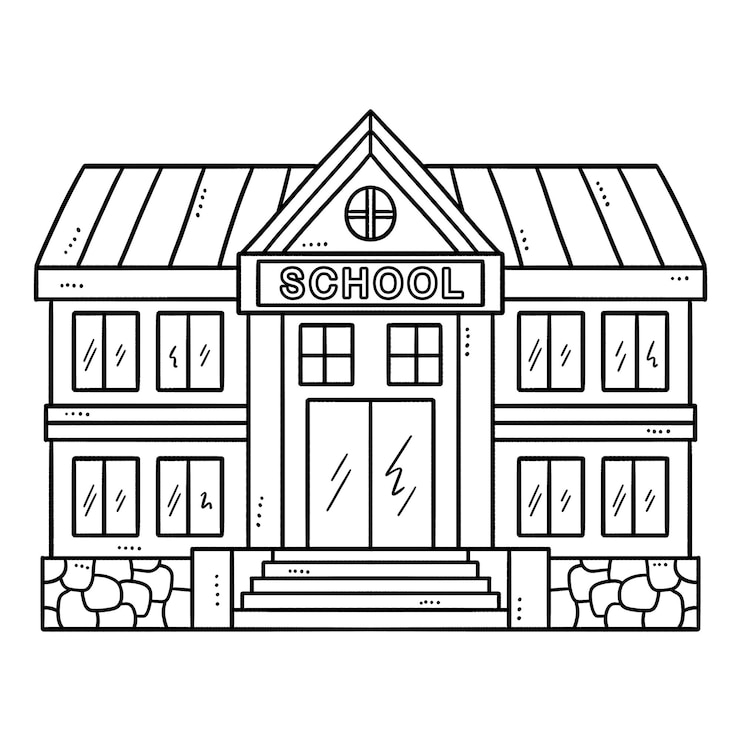 Vector school building isolated coloring page for kids