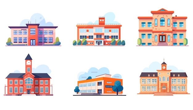 Vector school building set in flat style isolated on white background vector illustration eps